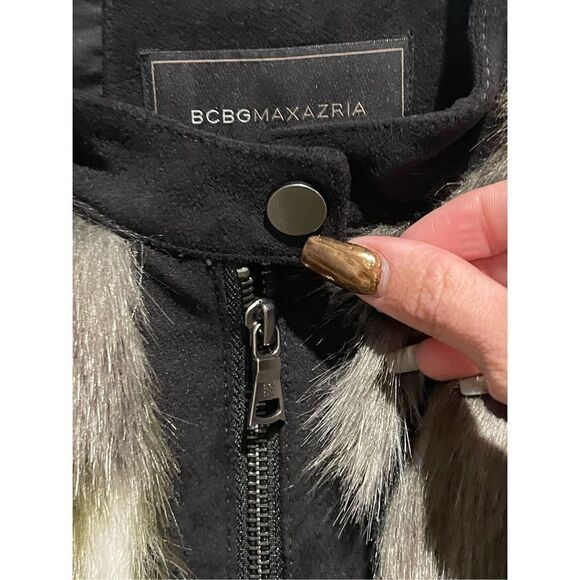 NWOT BCBGMAXAZRIA Faux Fur Dimitri Jacket in Dark Fatigue Combo - Picture 4 of 14